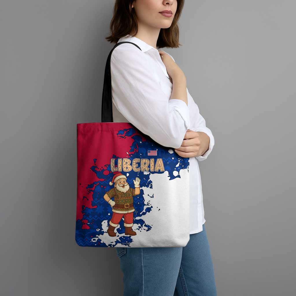 Liberia Christmas Tote Bag with Santa Claus Map Graphic and Red Blue Festive - Wonder Print Shop