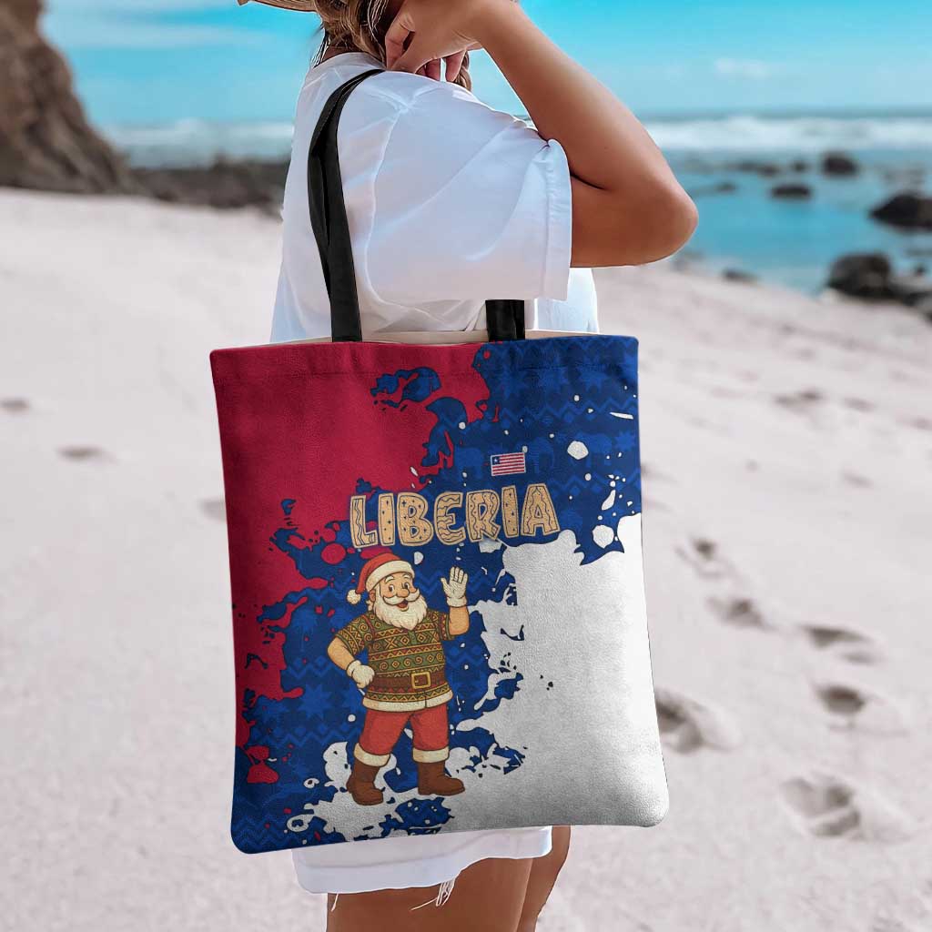 Liberia Christmas Tote Bag with Santa Claus Map Graphic and Red Blue Festive - Wonder Print Shop
