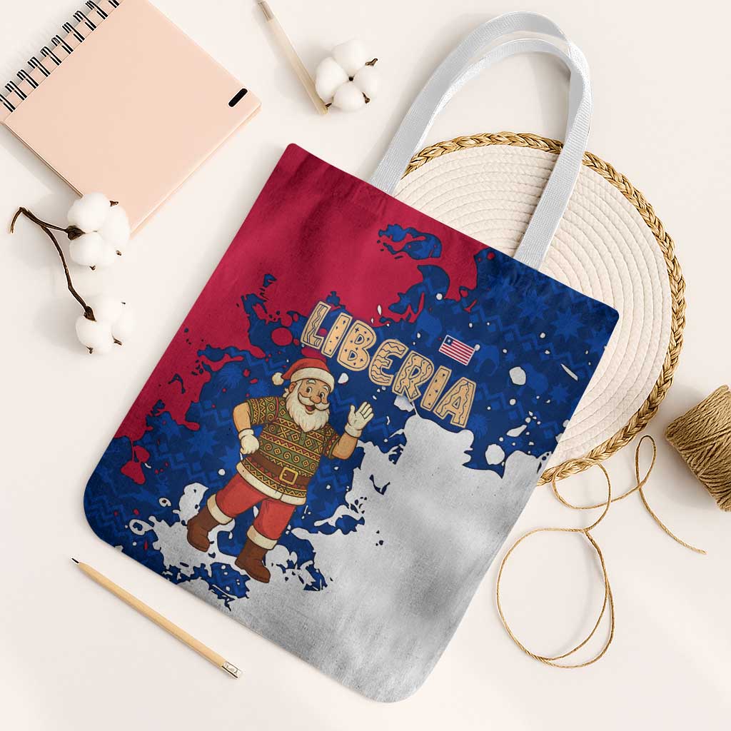 Liberia Christmas Tote Bag with Santa Claus Map Graphic and Red Blue Festive - Wonder Print Shop