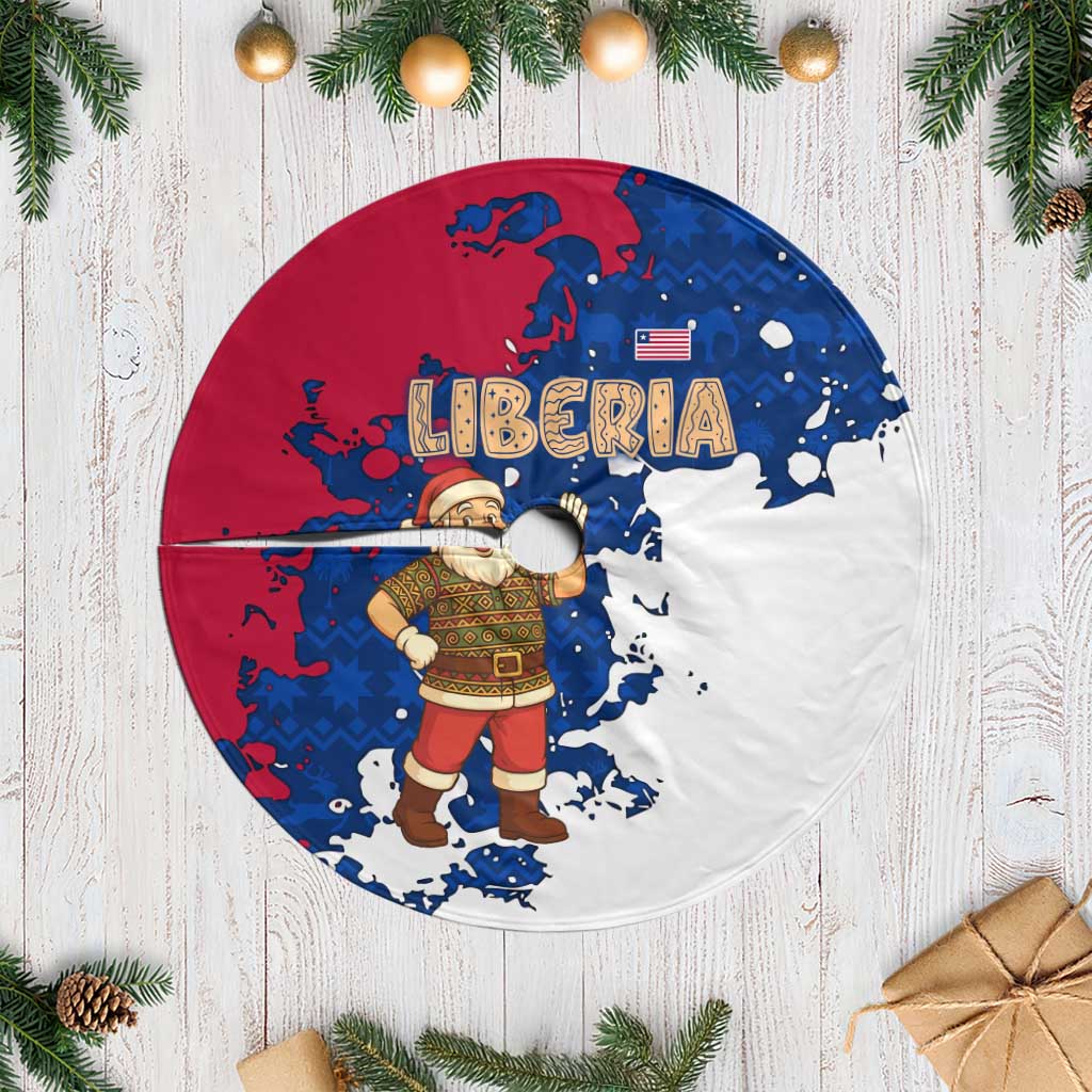 Liberia Christmas Tree Skirt with Santa Claus Map Graphic and Red Blue Festive - Wonder Print Shop