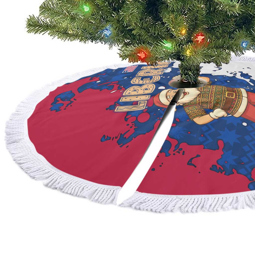 Liberia Christmas Tree Skirt with Santa Claus Map Graphic and Red Blue Festive - Wonder Print Shop
