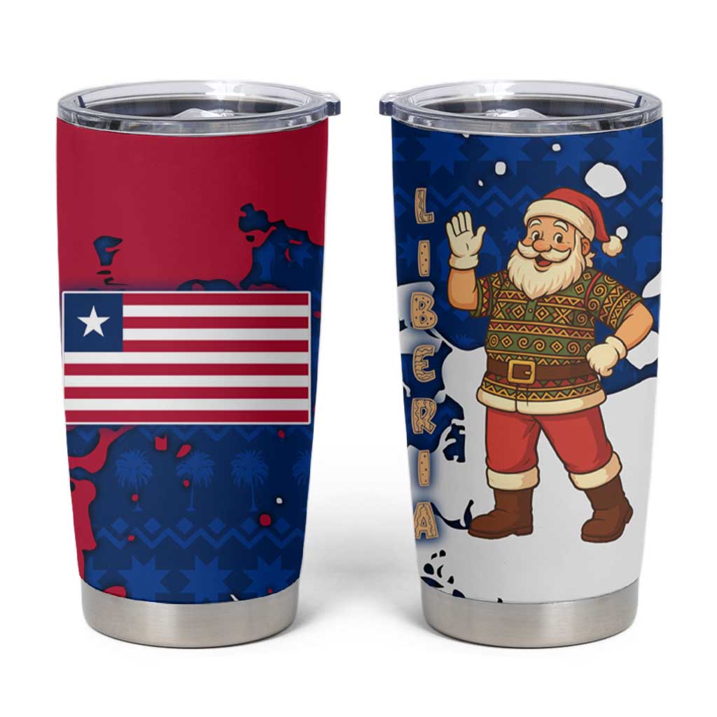 Liberia Christmas Tumbler Cup with Santa Claus Map Graphic and Red Blue Festive - Wonder Print Shop