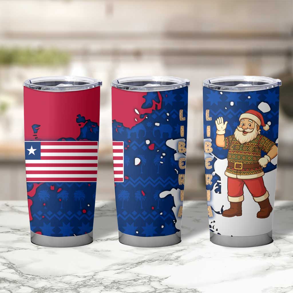 Liberia Christmas Tumbler Cup with Santa Claus Map Graphic and Red Blue Festive - Wonder Print Shop