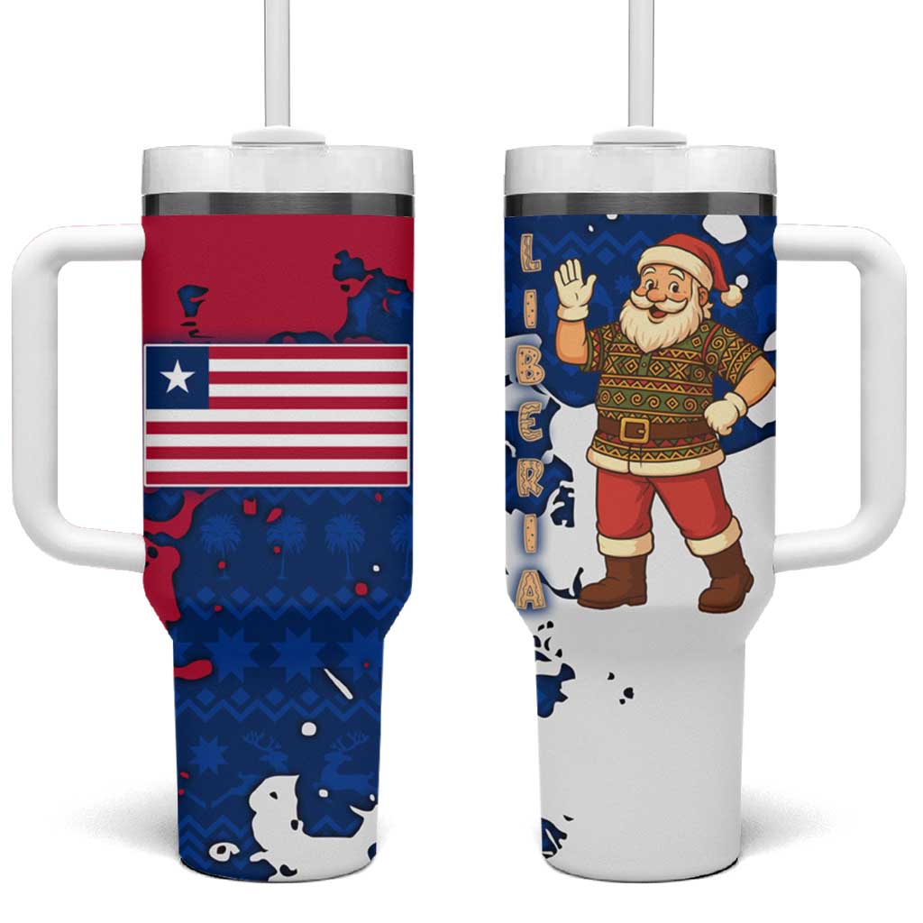 Liberia Christmas Tumbler With Handle with Santa Claus Map Graphic and Red Blue Festive - Wonder Print Shop