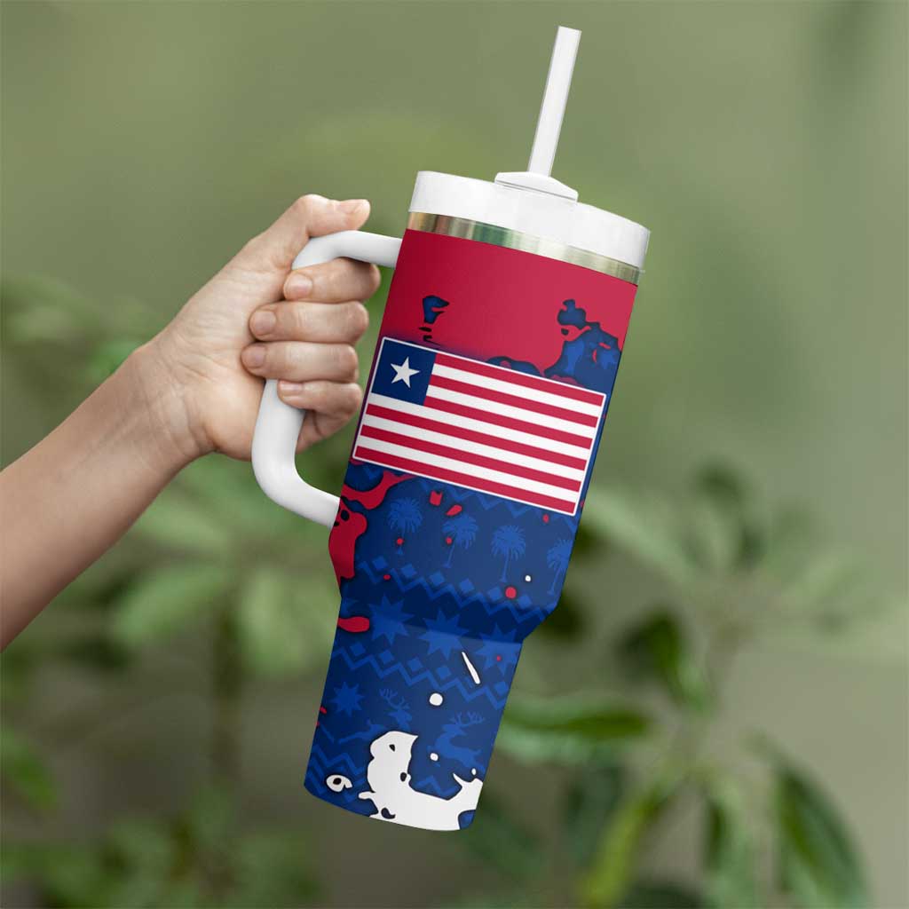 Liberia Christmas Tumbler With Handle with Santa Claus Map Graphic and Red Blue Festive - Wonder Print Shop