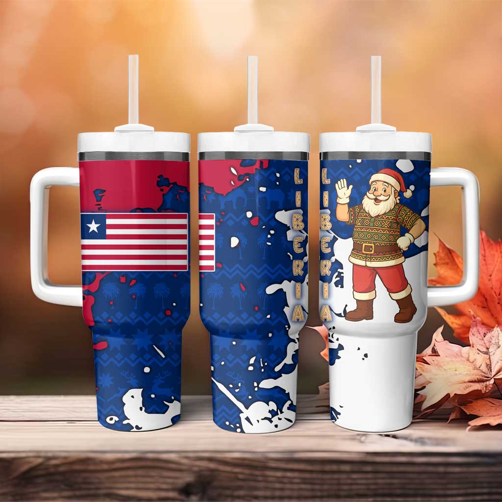 Liberia Christmas Tumbler With Handle with Santa Claus Map Graphic and Red Blue Festive - Wonder Print Shop