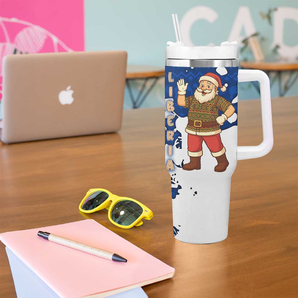 Liberia Christmas Tumbler With Handle with Santa Claus Map Graphic and Red Blue Festive - Wonder Print Shop