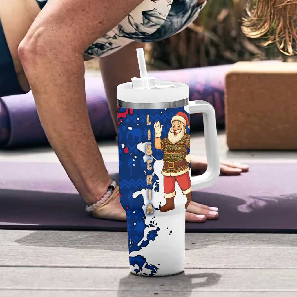 Liberia Christmas Tumbler With Handle with Santa Claus Map Graphic and Red Blue Festive - Wonder Print Shop