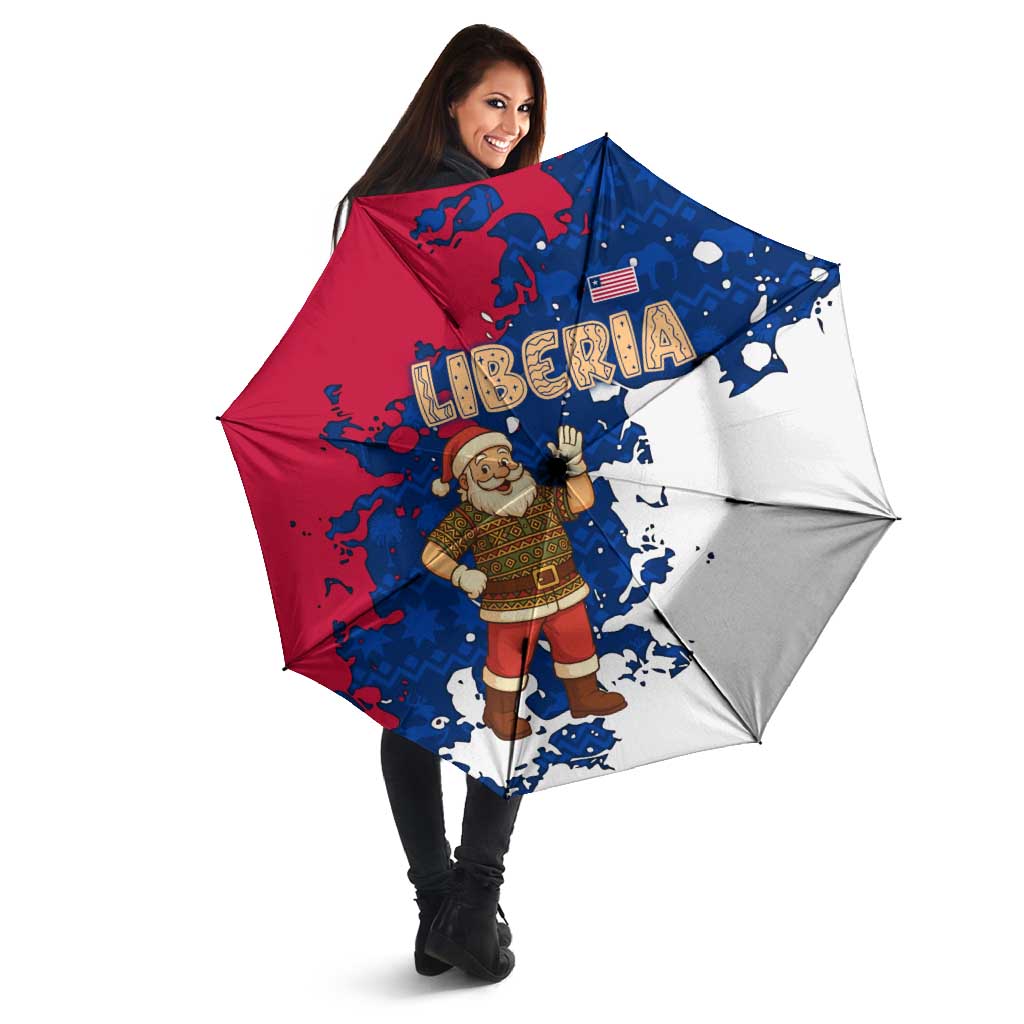 Liberia Christmas Umbrella with Santa Claus Map Graphic and Red Blue Festive - Wonder Print Shop