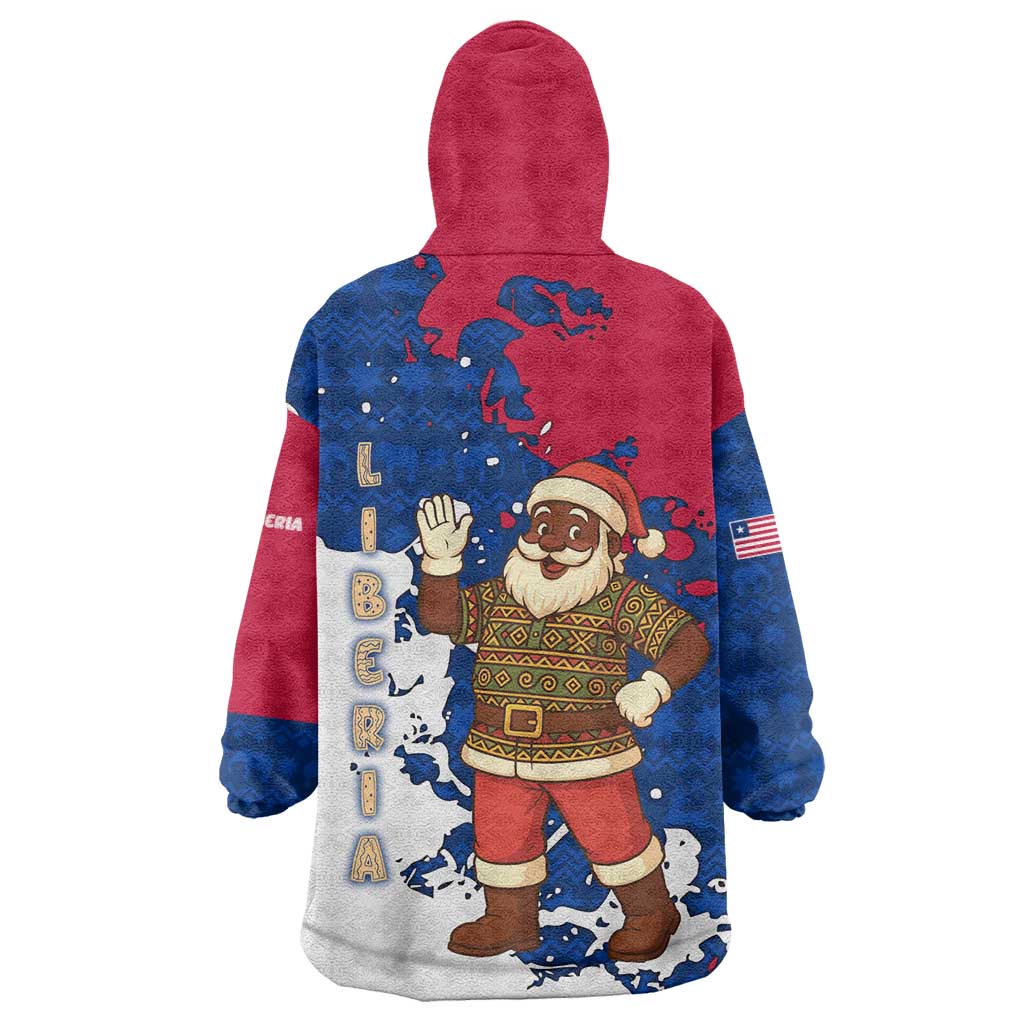 Liberia Christmas Wearable Blanket Hoodie with Santa Claus Map Graphic and Red Blue Festive - Wonder Print Shop