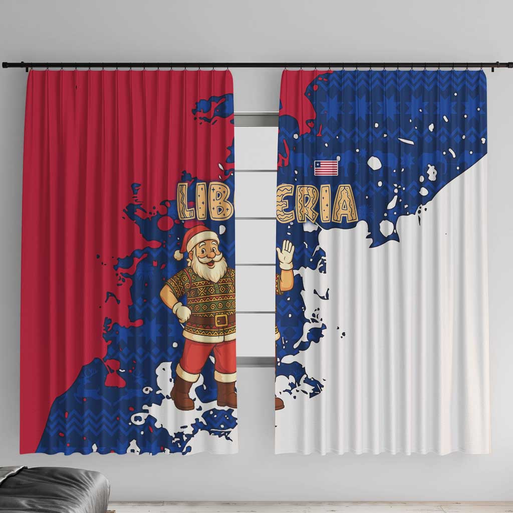 Liberia Christmas Window Curtain with Santa Claus Map Graphic and Red Blue Festive - Wonder Print Shop