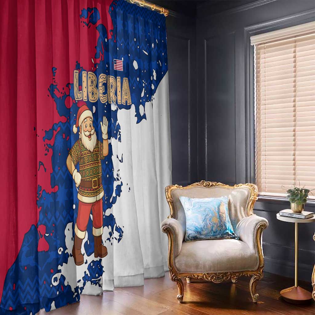 Liberia Christmas Window Curtain with Santa Claus Map Graphic and Red Blue Festive - Wonder Print Shop