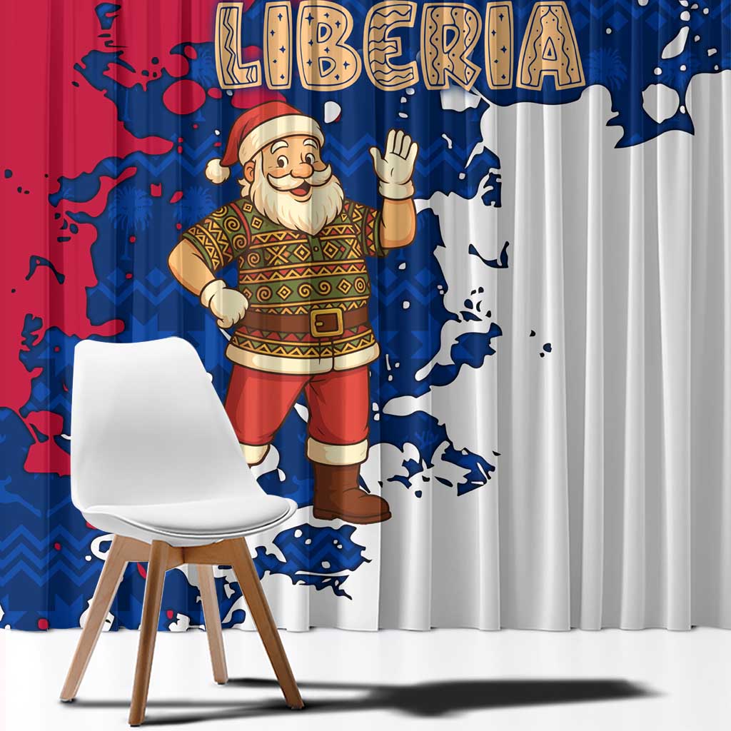 Liberia Christmas Window Curtain with Santa Claus Map Graphic and Red Blue Festive - Wonder Print Shop
