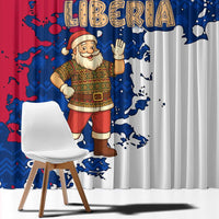 Liberia Christmas Window Curtain with Santa Claus Map Graphic and Red Blue Festive - Wonder Print Shop