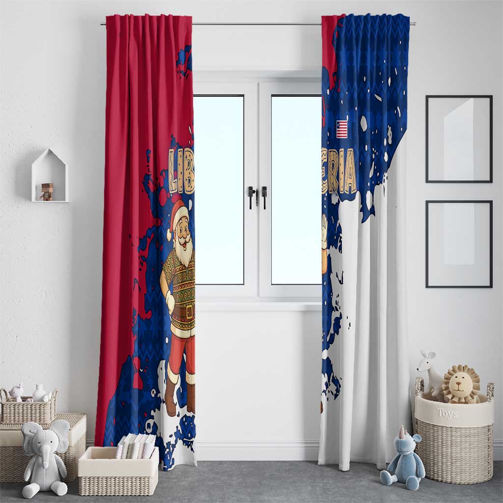 Liberia Christmas Window Curtain with Santa Claus Map Graphic and Red Blue Festive - Wonder Print Shop