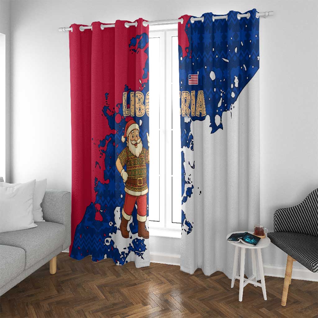 Liberia Christmas Window Curtain with Santa Claus Map Graphic and Red Blue Festive - Wonder Print Shop