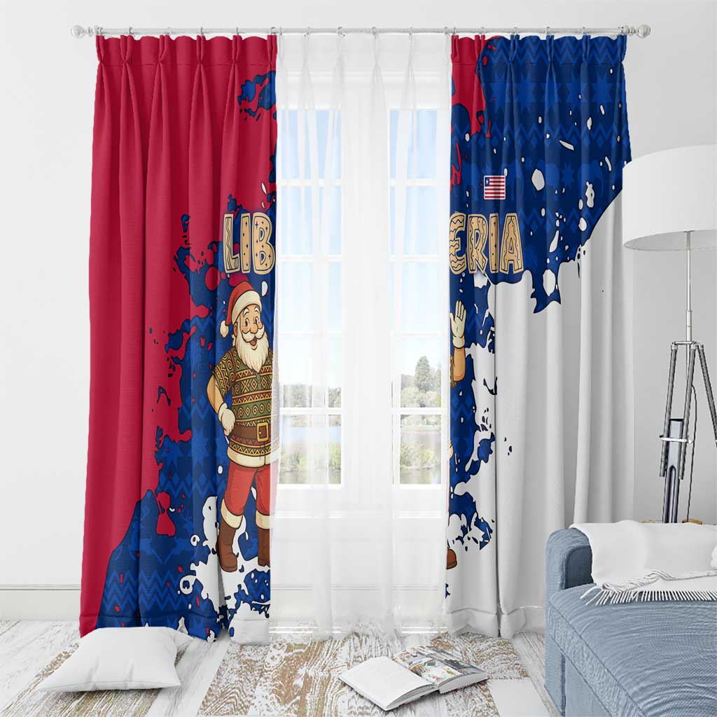Liberia Christmas Window Curtain with Santa Claus Map Graphic and Red Blue Festive - Wonder Print Shop