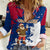 Liberia Christmas Women Casual Shirt with Santa Claus Map Graphic and Red Blue Festive - Wonder Print Shop