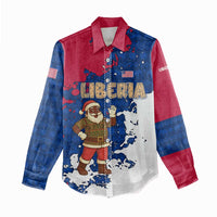 Liberia Christmas Women Casual Shirt with Santa Claus Map Graphic and Red Blue Festive - Wonder Print Shop