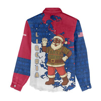 Liberia Christmas Women Casual Shirt with Santa Claus Map Graphic and Red Blue Festive - Wonder Print Shop