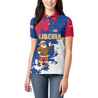 Liberia Christmas Women Polo Shirt with Santa Claus Map Graphic and Red Blue Festive - Wonder Print Shop