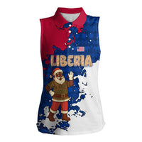 Liberia Christmas Women Sleeveless Polo Shirt with Santa Claus Map Graphic and Red Blue Festive - Wonder Print Shop