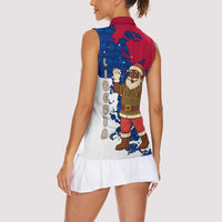 Liberia Christmas Women Sleeveless Polo Shirt with Santa Claus Map Graphic and Red Blue Festive - Wonder Print Shop