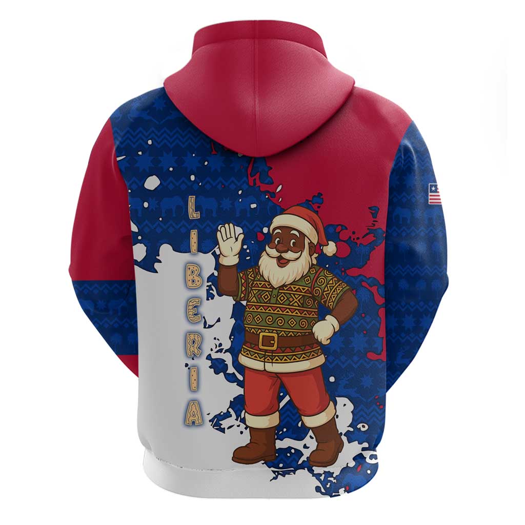 Liberia Christmas Zip Hoodie with Santa Claus Map Graphic and Red Blue Festive - Wonder Print Shop
