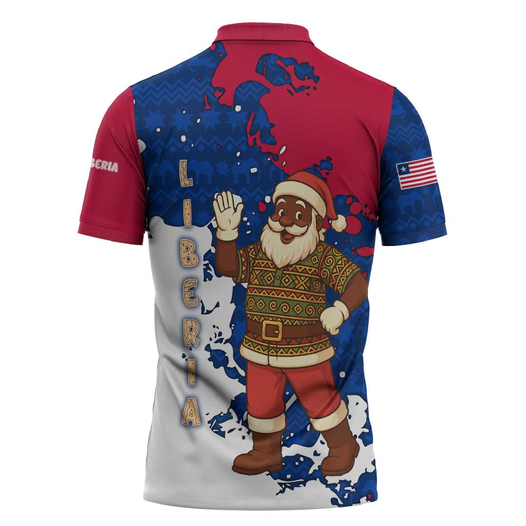 Liberia Christmas Zipper Polo Shirt with Santa Claus Map Graphic and Red Blue Festive - Wonder Print Shop