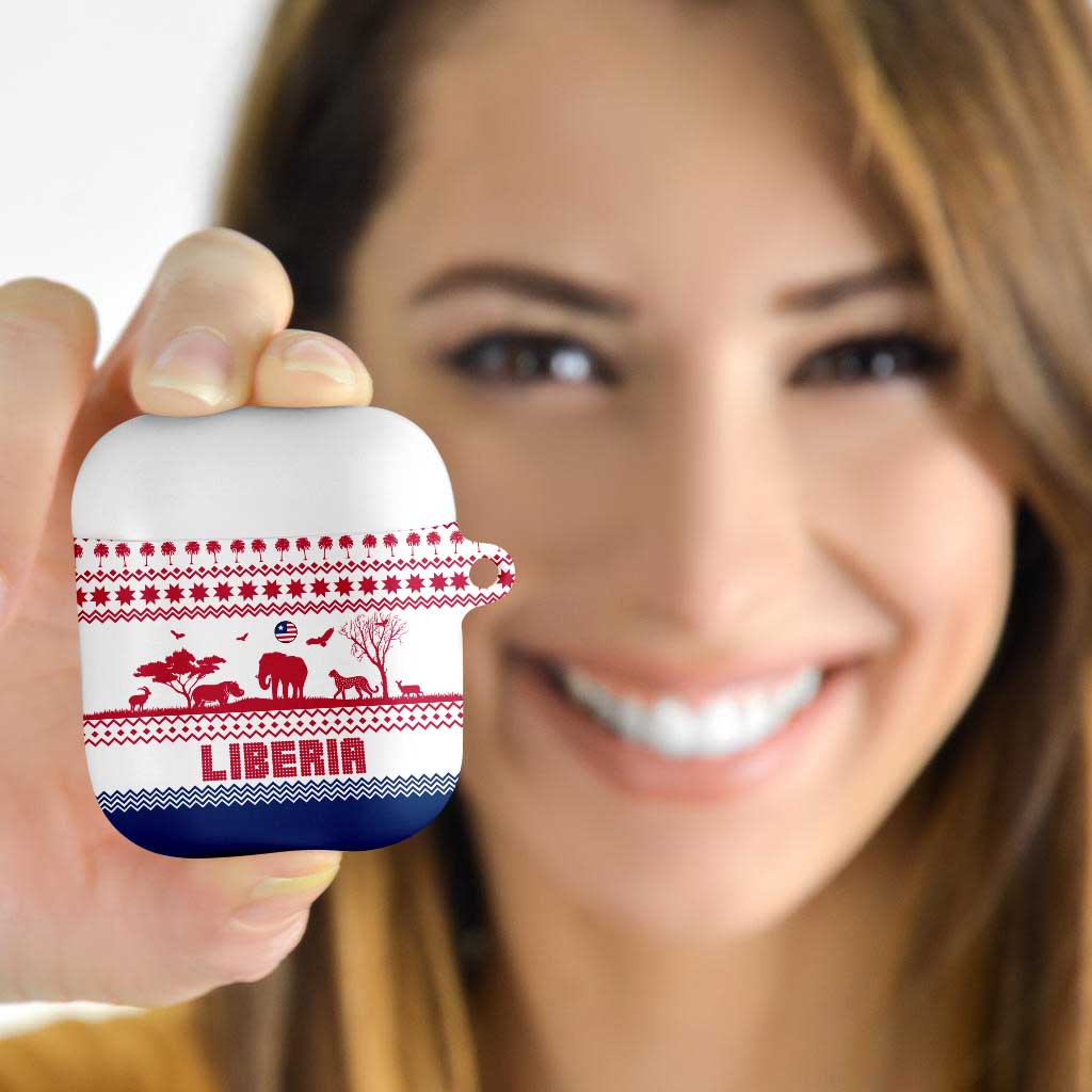 Liberia Christmas AirPods Case with Red Wildlife Silhouettes and White Blue Holiday - Wonder Print Shop