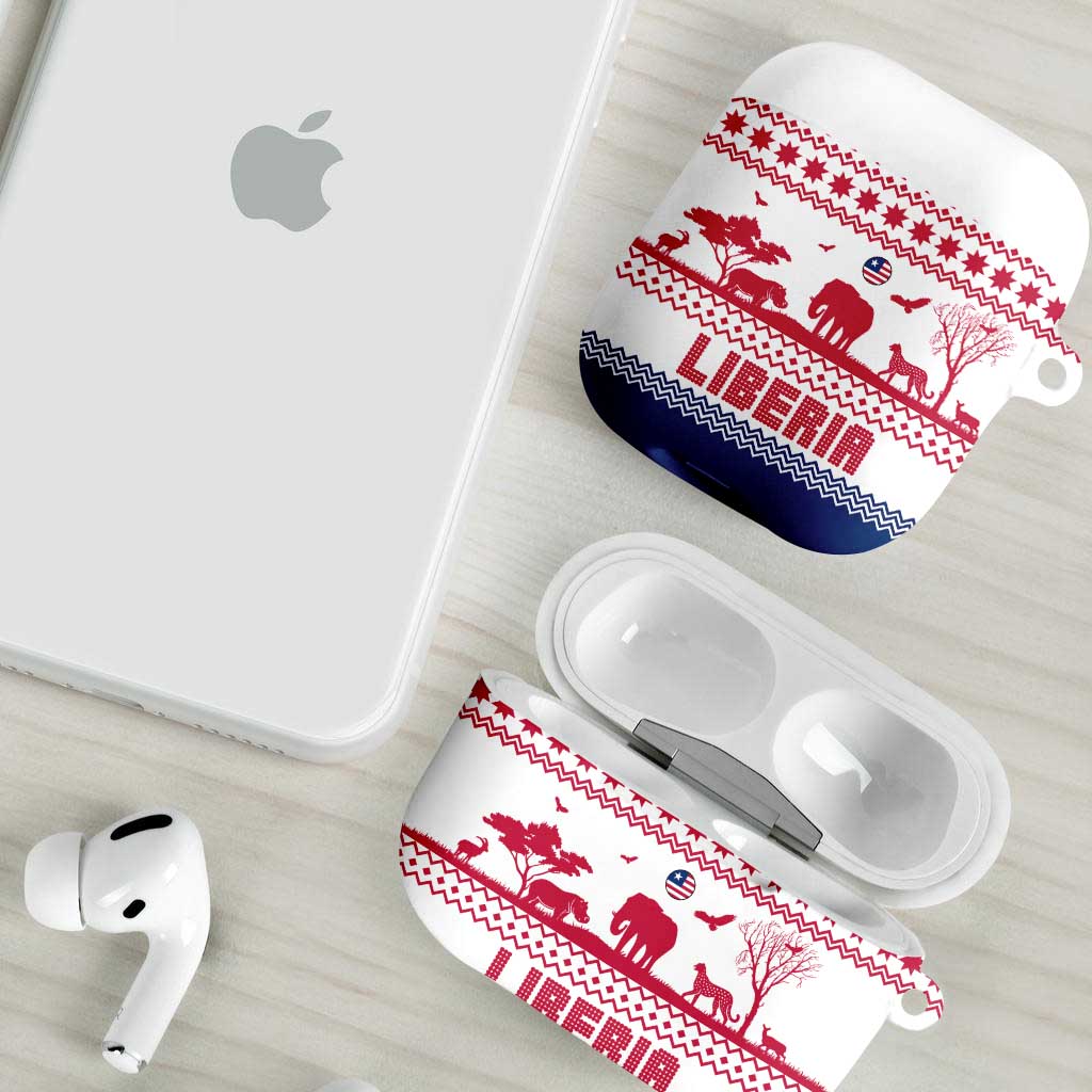 Liberia Christmas AirPods Case with Red Wildlife Silhouettes and White Blue Holiday - Wonder Print Shop