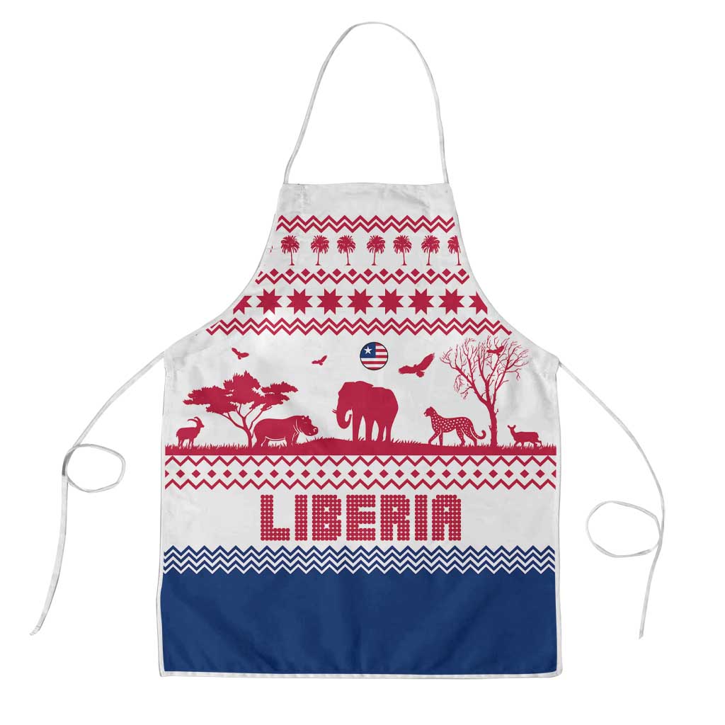 Liberia Christmas Apron with Red Wildlife Silhouettes and White Blue Holiday - Wonder Print Shop