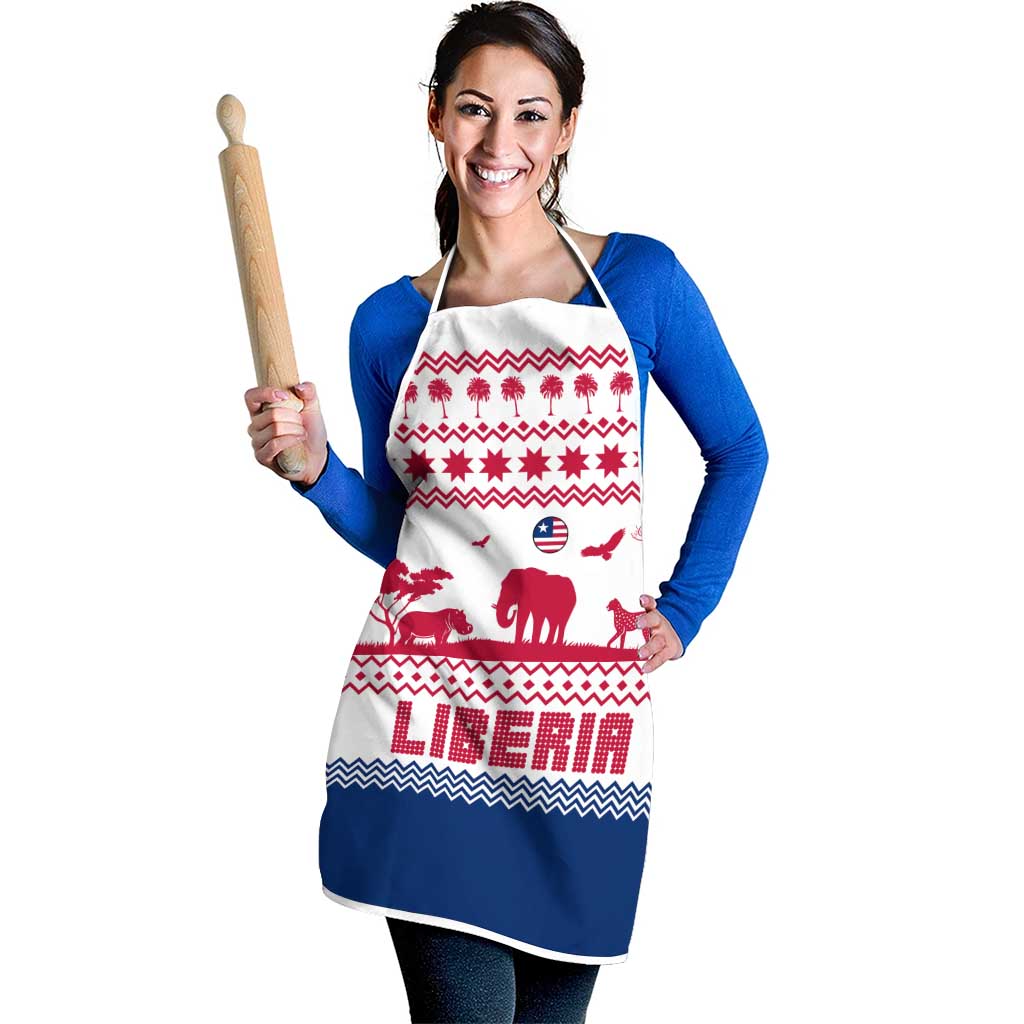 Liberia Christmas Apron with Red Wildlife Silhouettes and White Blue Holiday - Wonder Print Shop