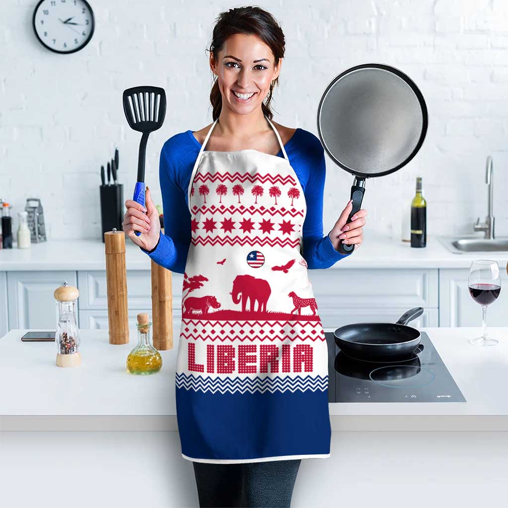 Liberia Christmas Apron with Red Wildlife Silhouettes and White Blue Holiday - Wonder Print Shop
