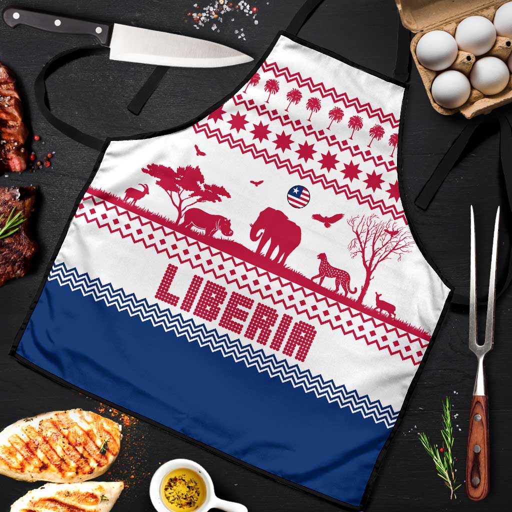 Liberia Christmas Apron with Red Wildlife Silhouettes and White Blue Holiday - Wonder Print Shop