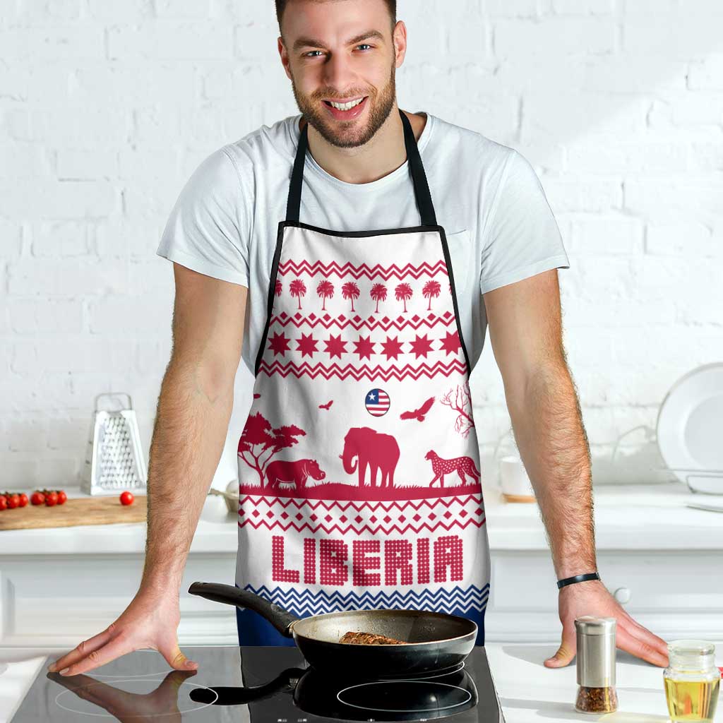 Liberia Christmas Apron with Red Wildlife Silhouettes and White Blue Holiday - Wonder Print Shop