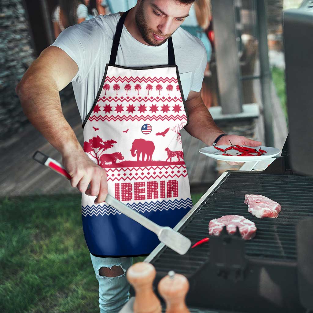 Liberia Christmas Apron with Red Wildlife Silhouettes and White Blue Holiday - Wonder Print Shop
