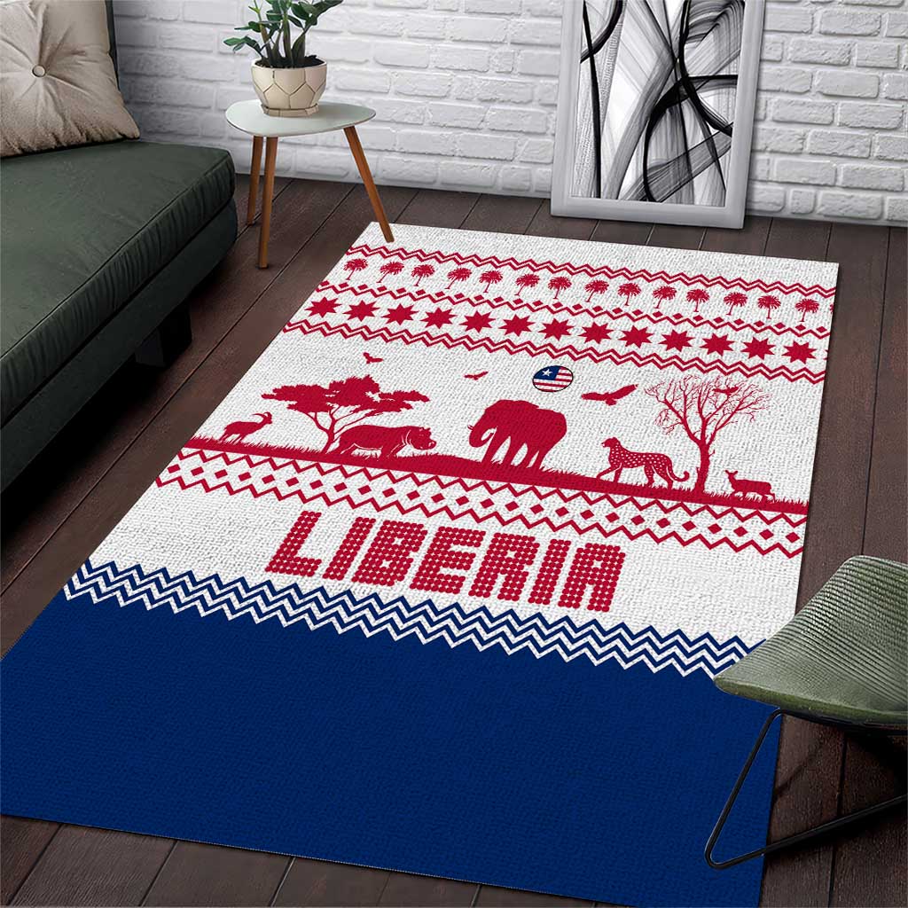 Liberia Christmas Area Rug with Red Wildlife Silhouettes and White Blue Holiday - Wonder Print Shop