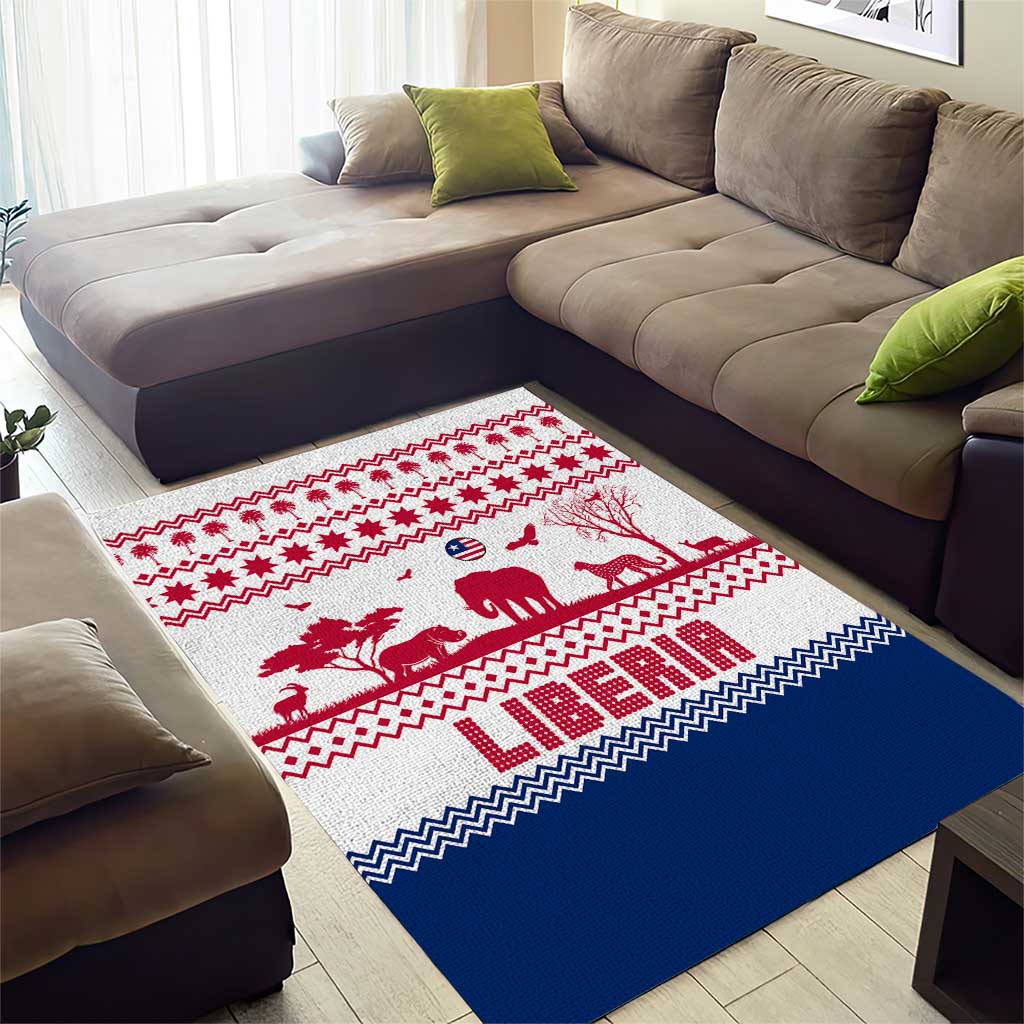 Liberia Christmas Area Rug with Red Wildlife Silhouettes and White Blue Holiday - Wonder Print Shop