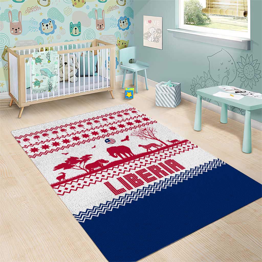 Liberia Christmas Area Rug with Red Wildlife Silhouettes and White Blue Holiday - Wonder Print Shop