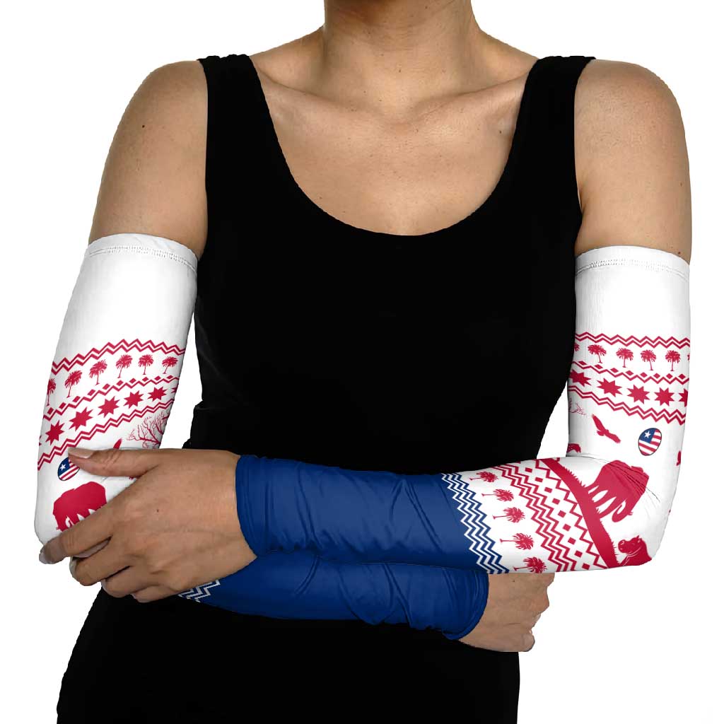 Liberia Christmas Arm Sleeves with Red Wildlife Silhouettes and White Blue Holiday - Wonder Print Shop