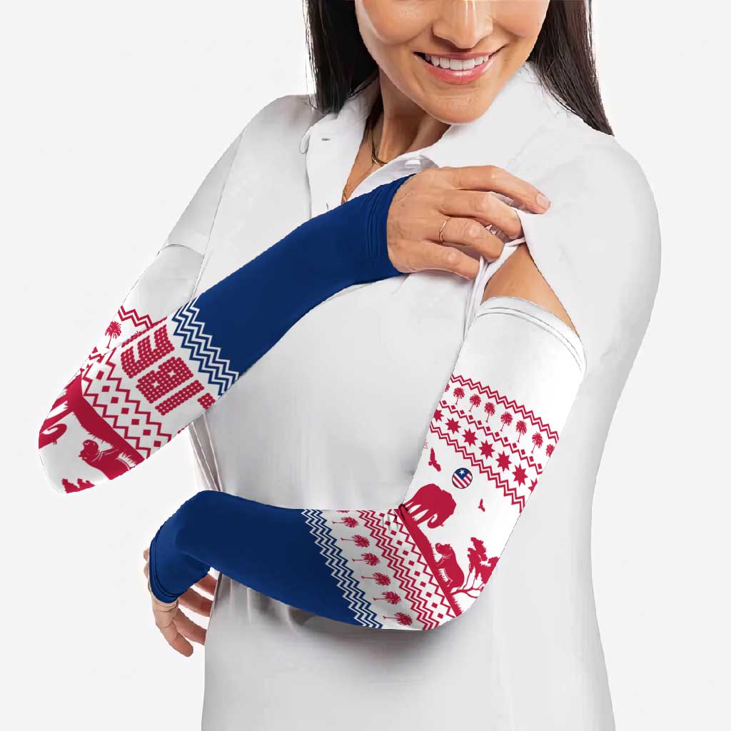 Liberia Christmas Arm Sleeves with Red Wildlife Silhouettes and White Blue Holiday - Wonder Print Shop