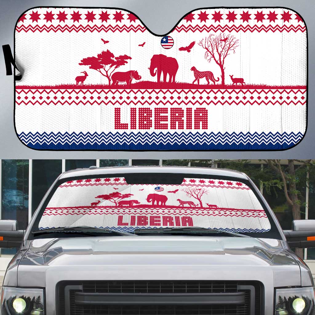 Liberia Christmas Auto Sun Shade with Red Wildlife Silhouettes and White Blue Holiday - Wonder Print Shop