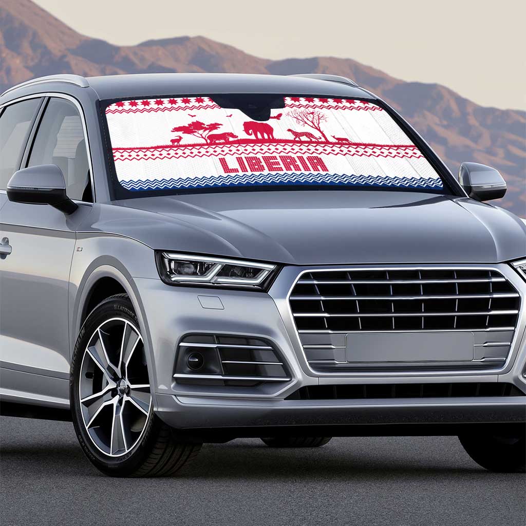 Liberia Christmas Auto Sun Shade with Red Wildlife Silhouettes and White Blue Holiday - Wonder Print Shop