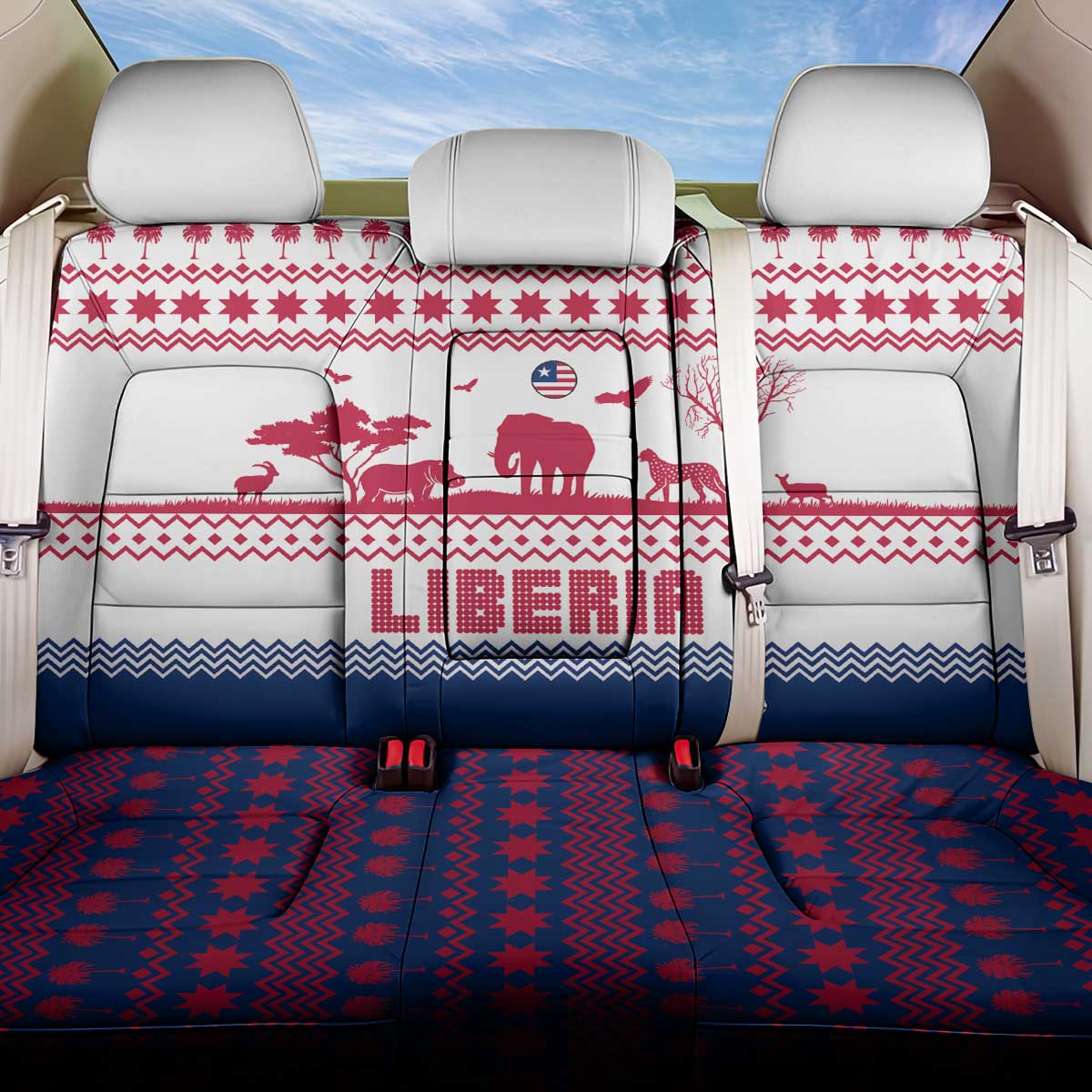 Liberia Christmas Back Car Seat Cover with Red Wildlife Silhouettes and White Blue Holiday - Wonder Print Shop