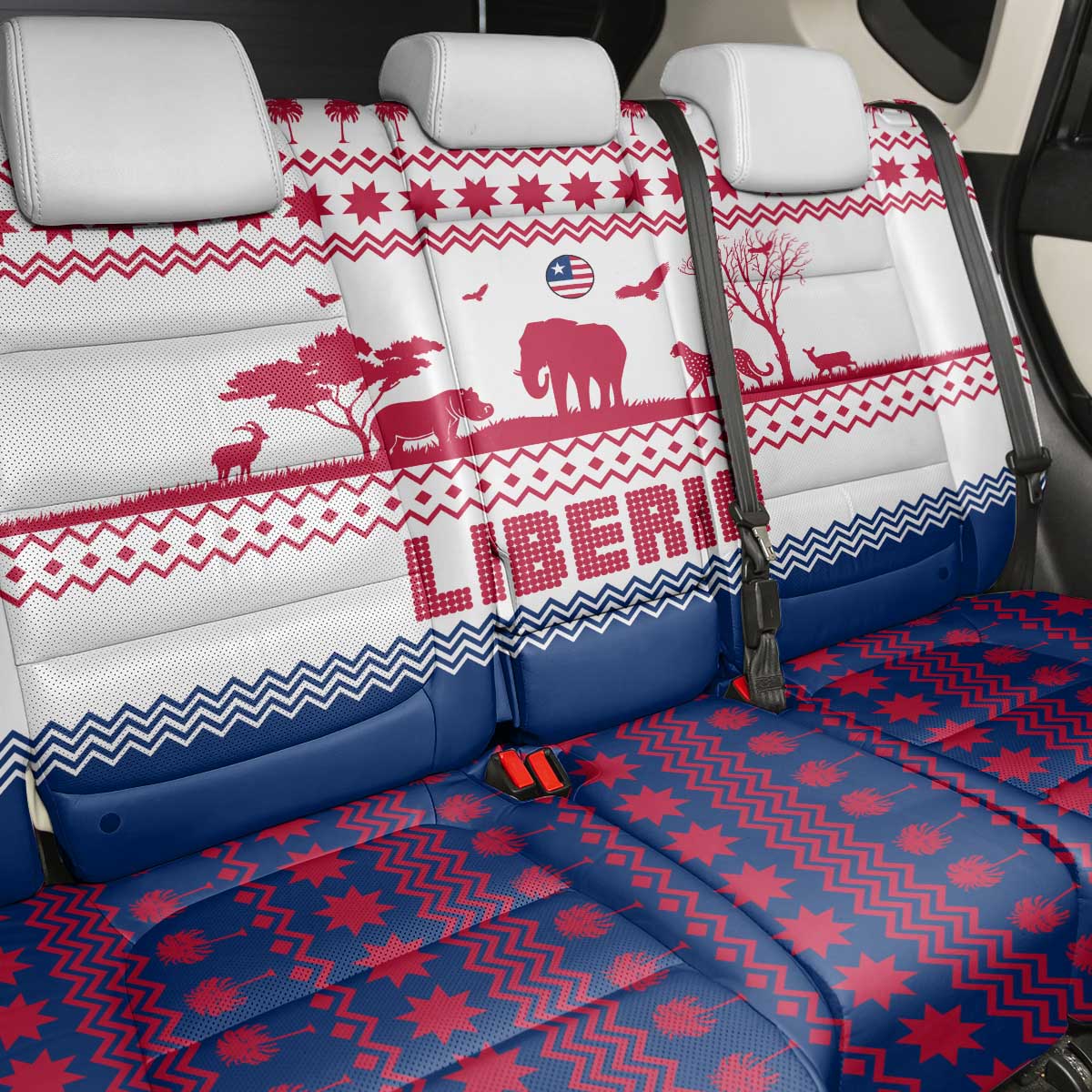Liberia Christmas Back Car Seat Cover with Red Wildlife Silhouettes and White Blue Holiday - Wonder Print Shop