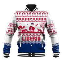 Liberia Christmas Baseball Jacket with Red Wildlife Silhouettes and White Blue Holiday - Wonder Print Shop