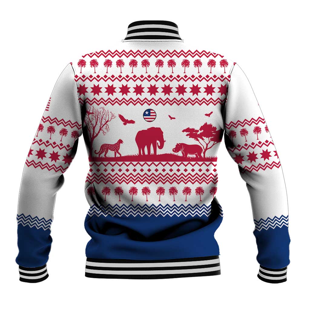 Liberia Christmas Baseball Jacket with Red Wildlife Silhouettes and White Blue Holiday - Wonder Print Shop