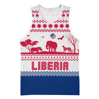 Liberia Christmas Basketball Jersey with Red Wildlife Silhouettes and White Blue Holiday - Wonder Print Shop