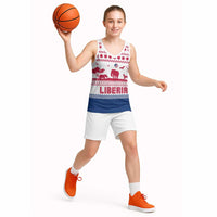 Liberia Christmas Basketball Jersey with Red Wildlife Silhouettes and White Blue Holiday - Wonder Print Shop